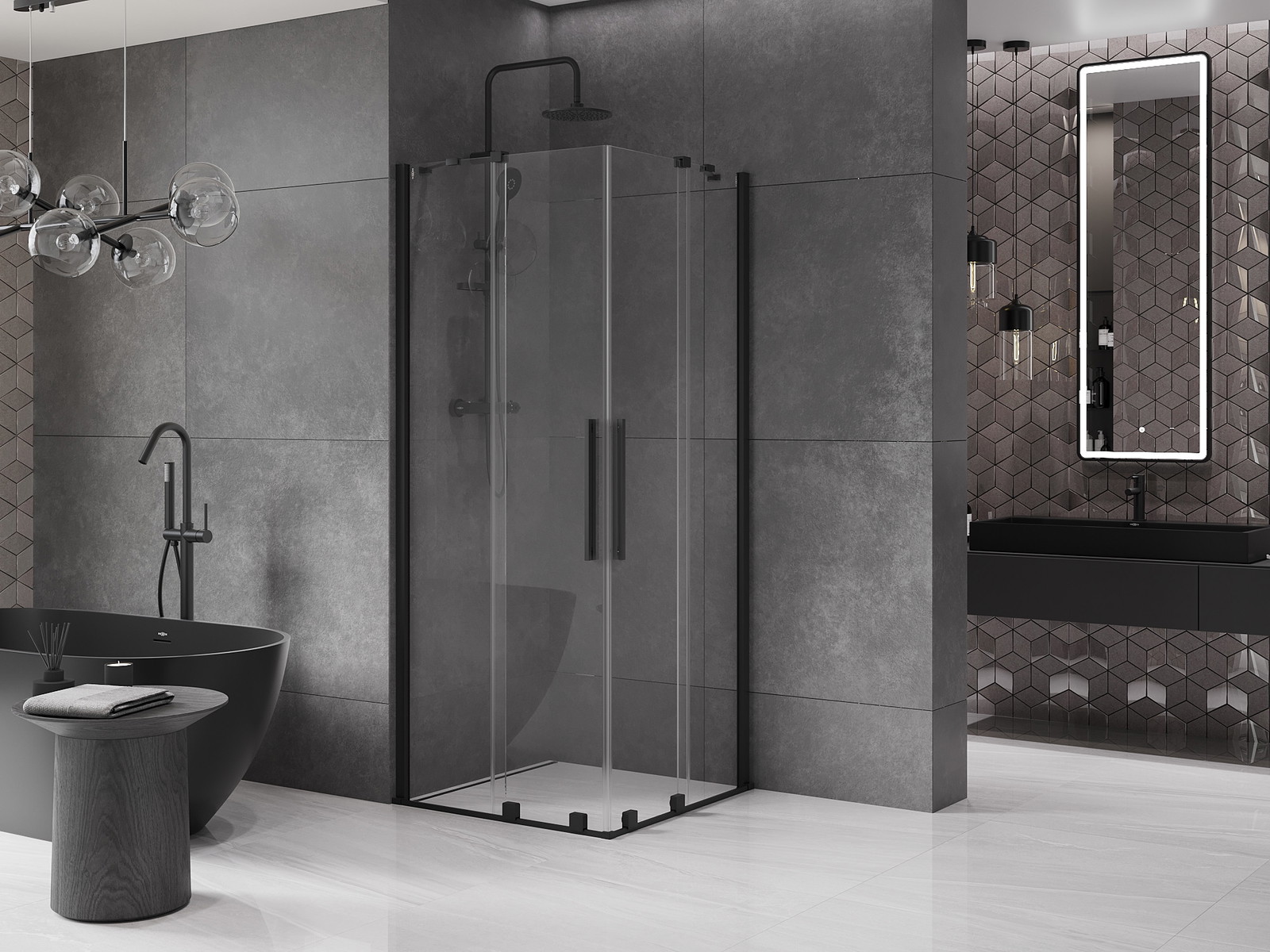 Mexen Velar Duo kabina prysznicowa rozsuwana 90 x 90 cm, transparent, czarna - 871-090-090-02-70